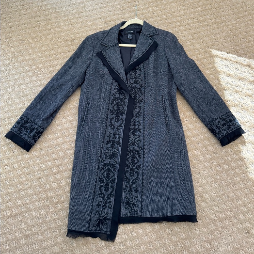 Embroidery Detailed Wool Dress Coat
